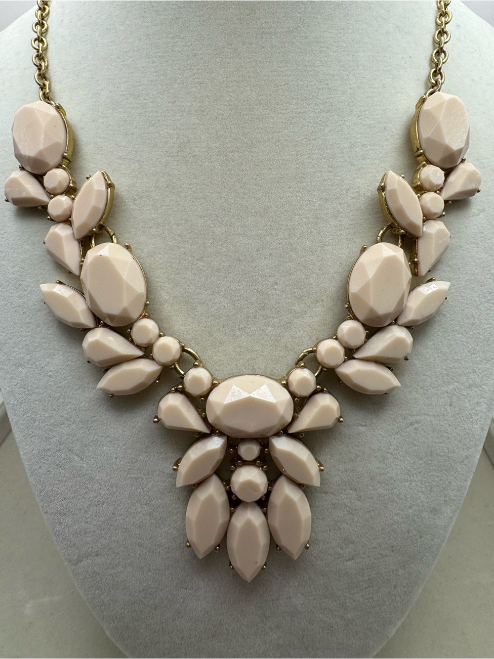 J. Crew Vintage Opaque Cream Statement Bib Necklace Faceted Cream Insets